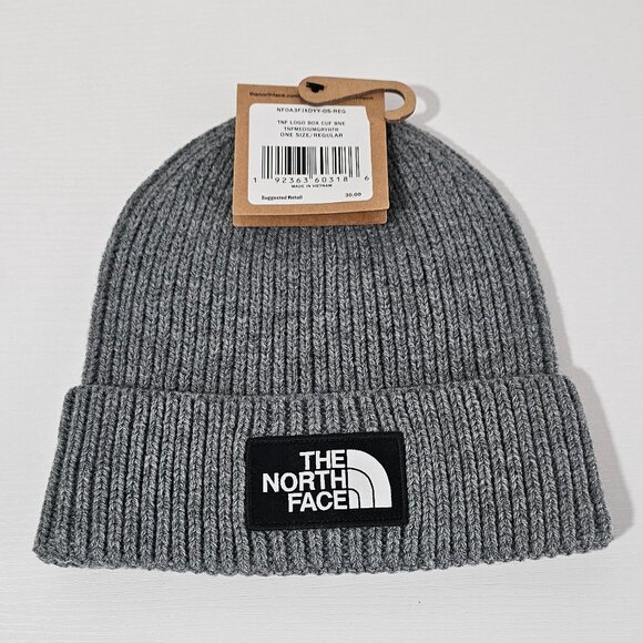 The North Face Logo Box Cuffed Beanie (Regular) - Medium Grey HTR - NF0A3FJXDYY - Picture 1 of 4
